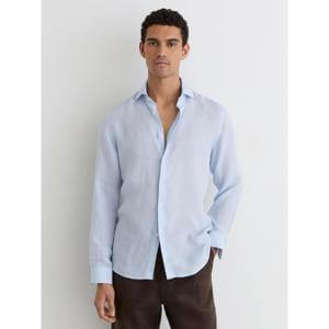 REISS Ruban Linen Cutaway-Collar Regular-Fit Shirt in Pale Blue